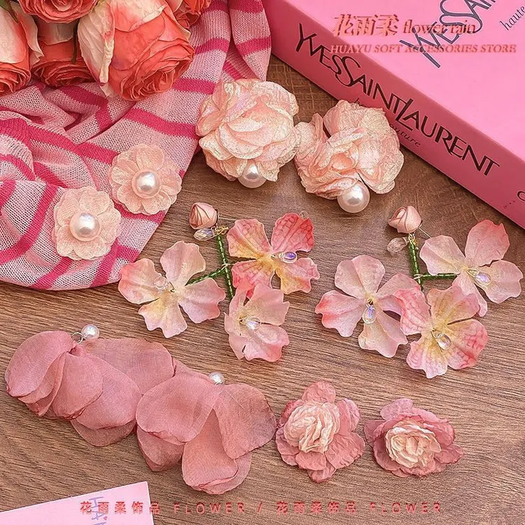 合金亚克力耳饰 花朵高级感大气夸张耳饰感耳环粉色耳饰小众氛围