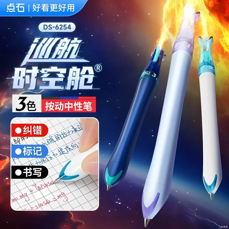 点石巡航时空舱中性笔0.5黑红蓝六珠笔多功能按动学生三色多色笔