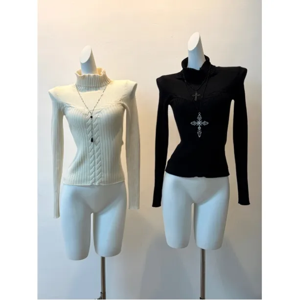 【316】纯欲百搭镂空麻花打底高领针织衫