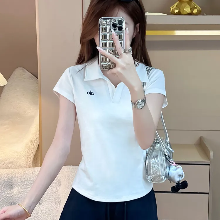 POLO领短款2025韩版修身显瘦百搭休闲潮流简约t恤女刺绣小标