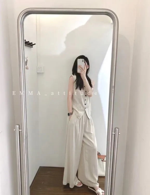 简约通勤老钱风女2025夏季新款慵懒松弛感小马甲阔腿裤两件套套装
