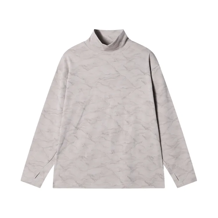 秋冬季新款时尚个性晕染水波纹半高领长袖T恤休闲百搭套头上衣