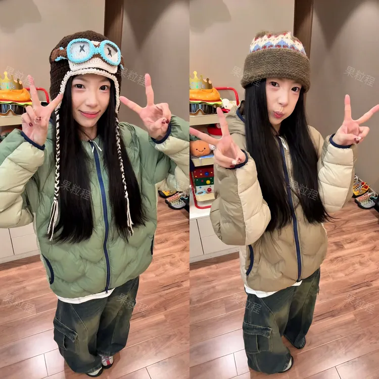 户外轻量化防泼水压胶锁温保暖秋冬男女情侣时尚拼色连帽棉服外套