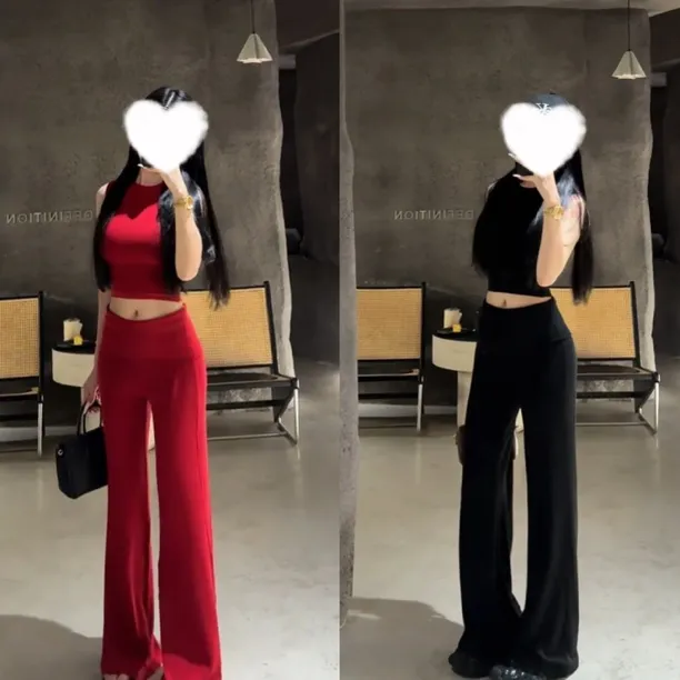 2025新款休闲气质减龄洋气新款无袖上衣高腰休闲阔腿裤显瘦套装