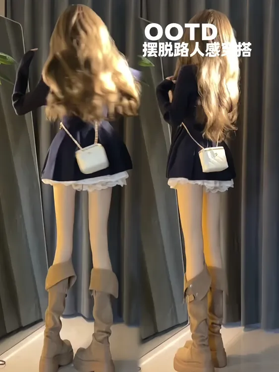 法式长袖收腰低领花苞针织开衫裙女装秋季新款短款蕾丝裙裤两件套
