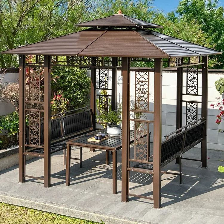 户外庭院凉亭新中式花园阳台遮雨遮阳棚镀锌顶凉亭农家乐茶水亭子