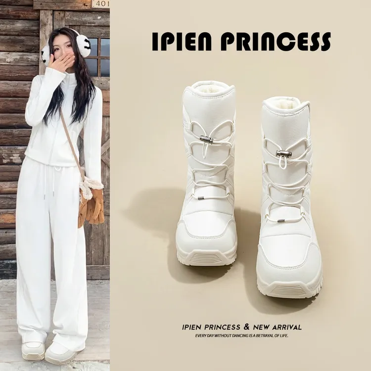 2025冬季爆款厚底百搭雪地靴女加绒加厚保暖棉鞋防滑防水登山靴子