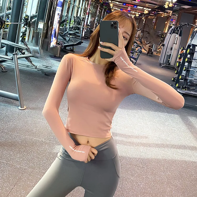 网红性感显瘦美背镂空透气修身弹力时尚运动长袖上衣女冬季瑜伽健