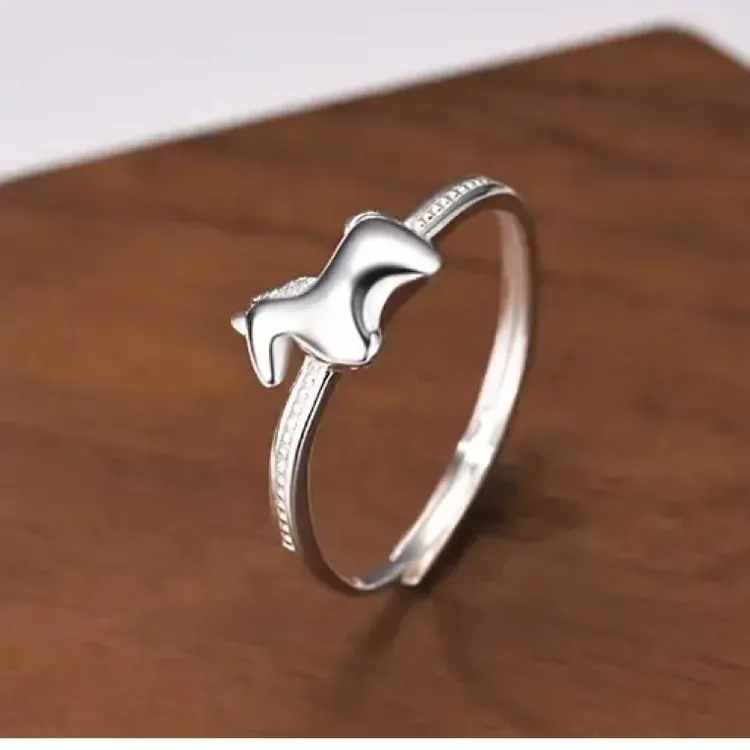 足银戒指  纯银990生肖马本命年开口调节可爱女礼物秀气小巧戒指