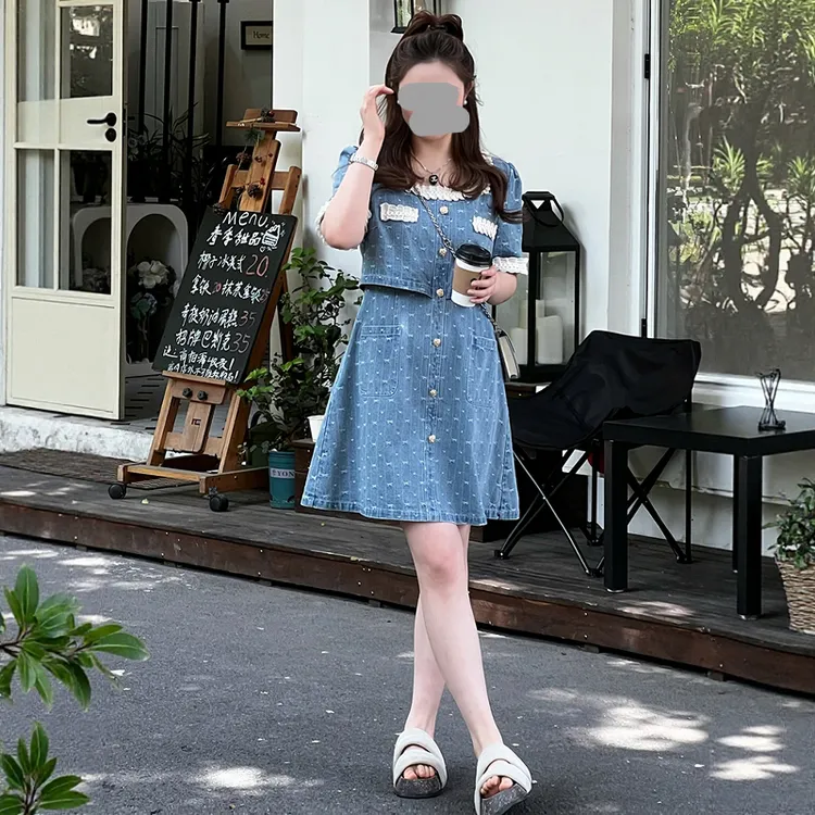 胖mm大码女装减龄气质遮肉高腰显瘦连衣裙潮蕾丝花边a字连衣裙