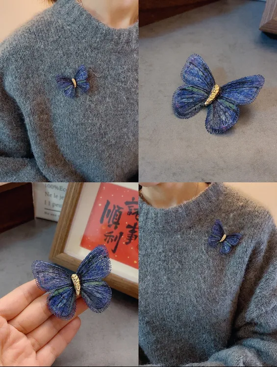 合金布艺胸针 复古刺绣渐变色蝴蝶胸针外套毛衣百搭胸花配饰文艺