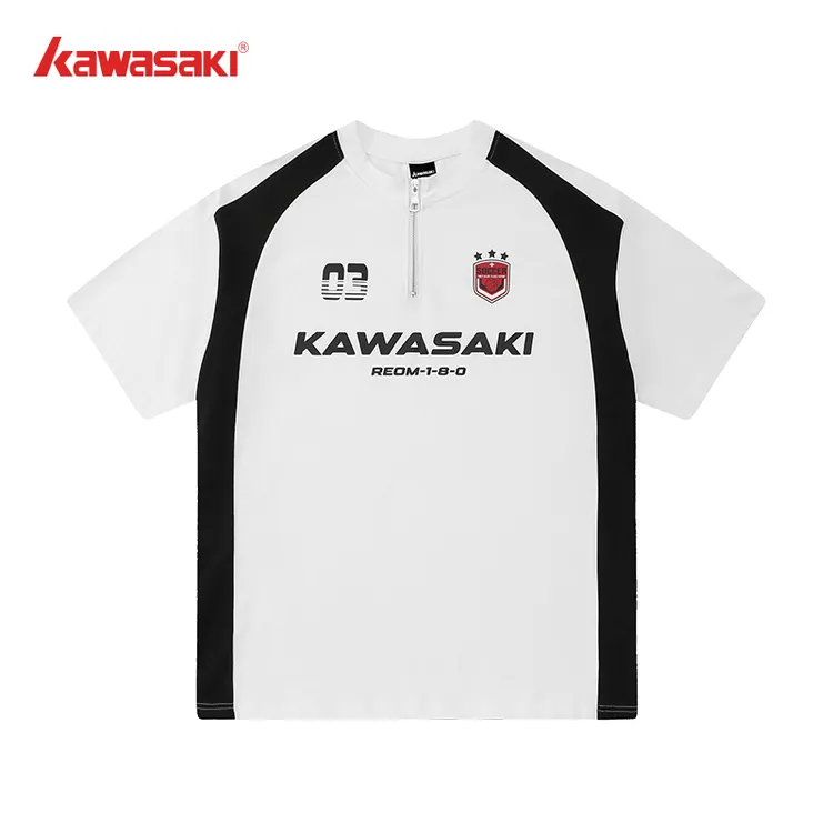 kawasaki/川崎【明星同款】拼接撞色拉链宽松休闲时尚纯棉短袖T恤 