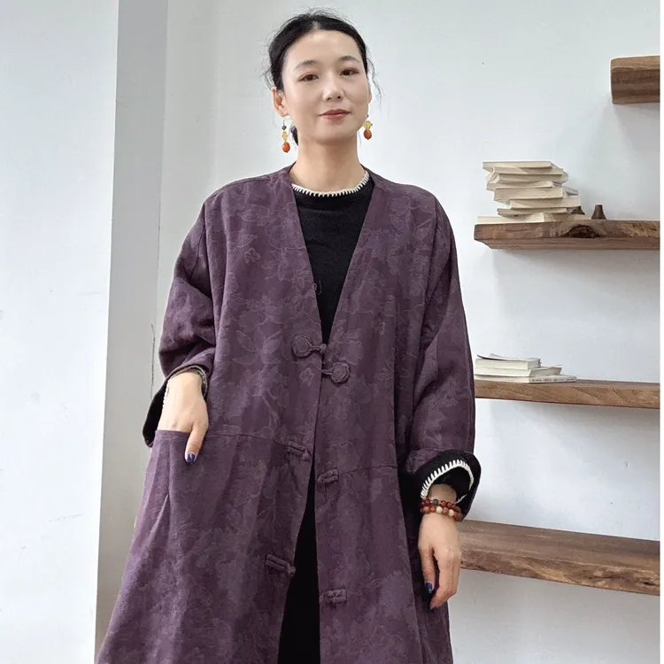 新款厚款双层提花宽大外套唐装新中式宽松双层落肩复古外套9565