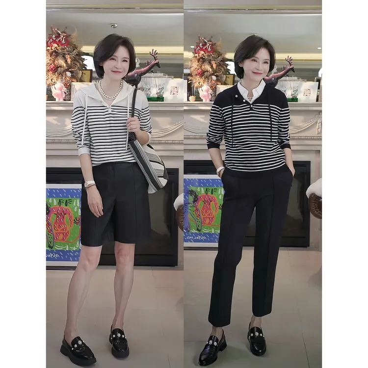 我是摩羯 水手帽衫 南毛扬子60支100美丽诺羊毛18针秋条纹帽衫