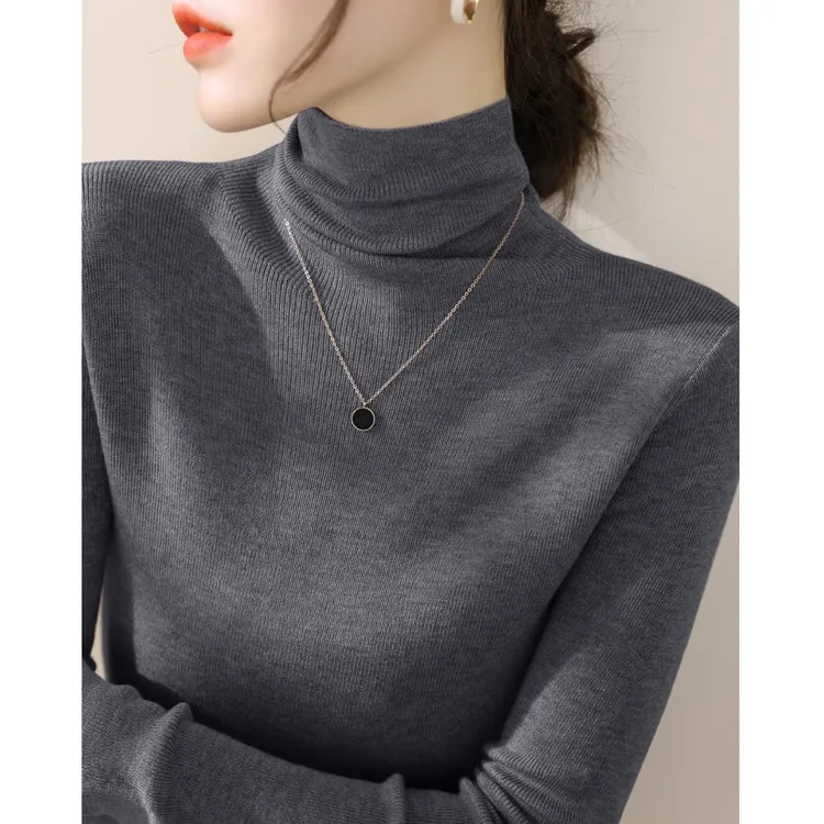 慵懒风高级咖色堆堆领内搭针织打底衫毛衣女新款2025秋冬长袖上衣