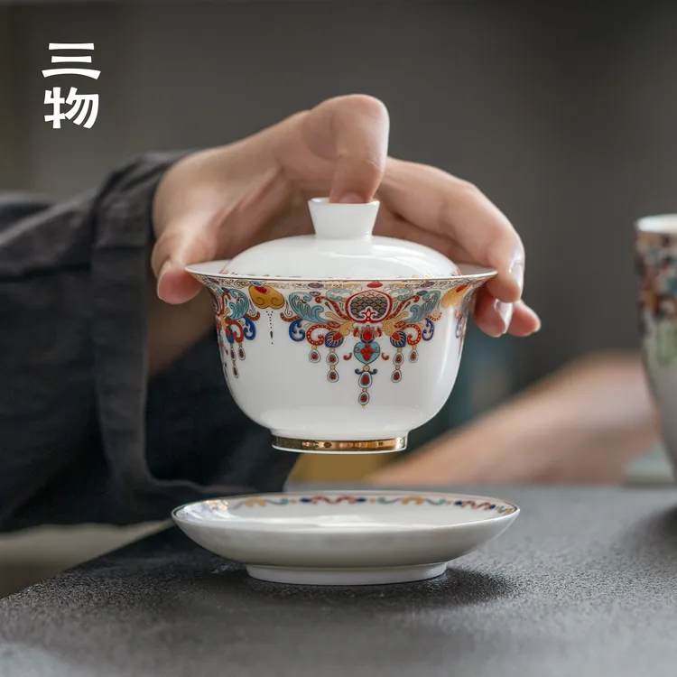 南山先生云裳三才盖碗白瓷敦煌文创悬停泡茶碗单个高档功夫茶具