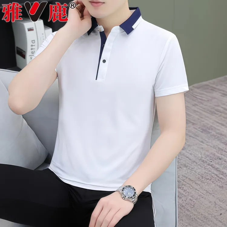 V/雅鹿夏季透气冰感男装短袖polo衫商务休闲翻领t恤修身百搭T恤潮