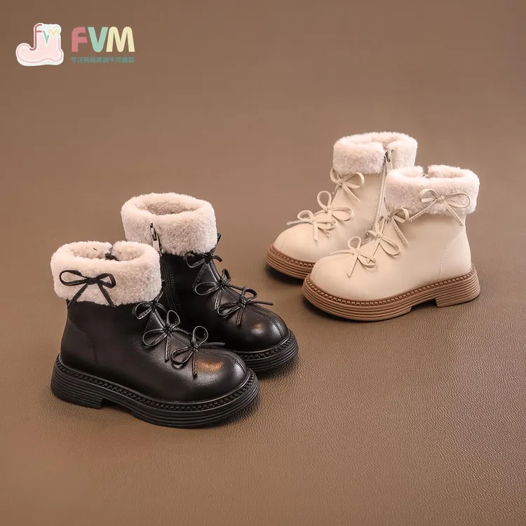 巴拉优选女童马丁短靴子儿童棉鞋子2025秋冬季新款雪地靴加绒皮靴