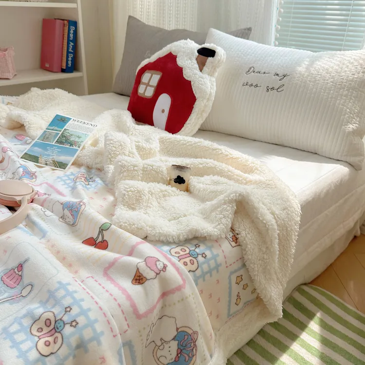 卡通风甜点聚会喵牛奶绒毛毯盖毯午睡办公室披肩毯羊羔绒毯盖腿毯
