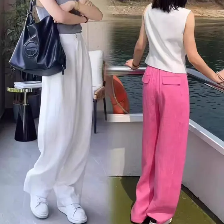 【柒柒】2025新款香蕉裤女夏亚麻休闲弯刀裤直筒阔腿裤垂坠感高腰