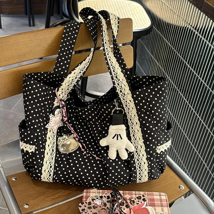 ZY原创黑白波点法式托特包帆布包百搭大容量单肩通勤腋下手提包女