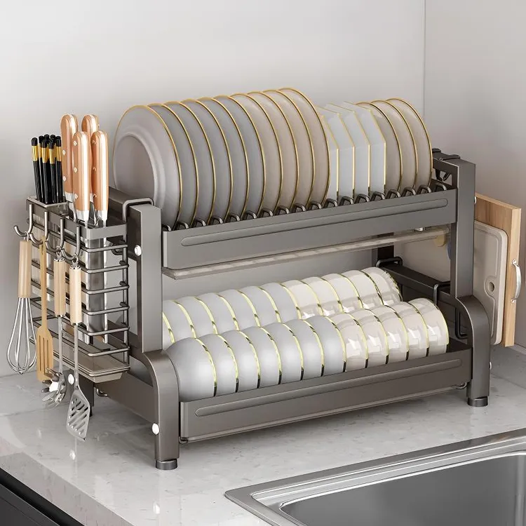 厨房碗碟沥水架碗盘置物架收纳盒收纳架碗架餐具多功能家用双层