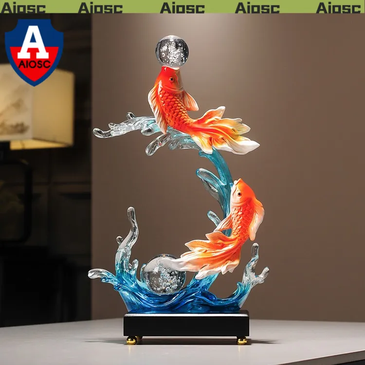 【AIOSC品质】风生水起锦鲤摆件入户玄关壁龛有余酒柜装饰品乔迁新