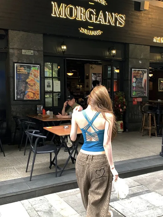 性感交叉美背吊带背心女夏季修身无袖外穿设计感辣妹短款内搭上衣