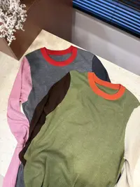 曹大媛25秋冬【撞四色】拼接极简小众款美利奴羊毛针织打底上衣