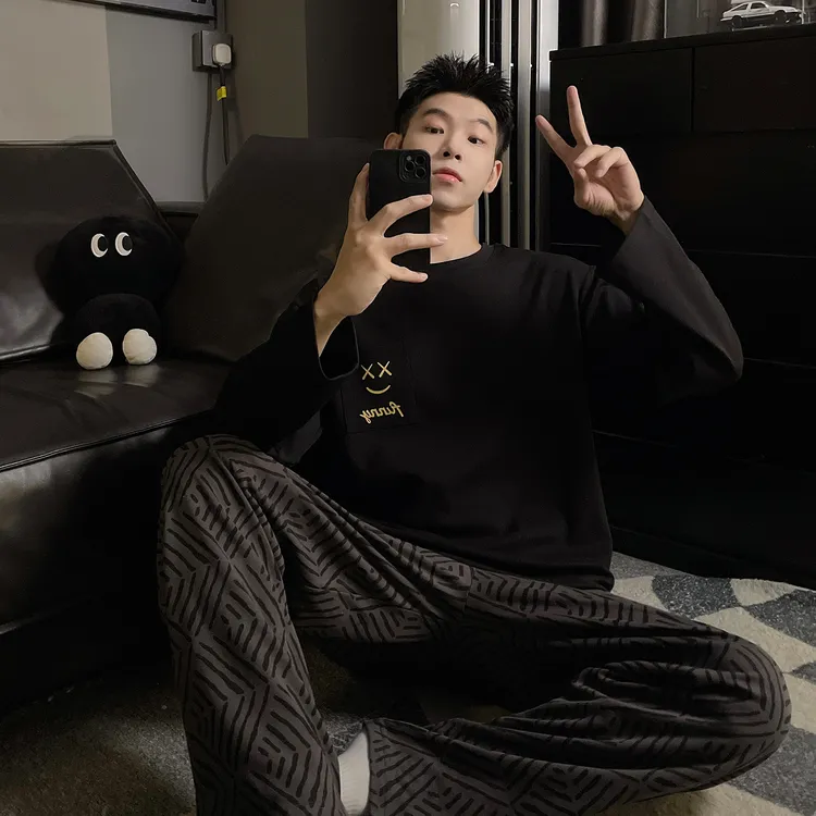 睡衣男款爆款2025新款高级感秋冬款休闲大码长袖长裤家居服可外穿