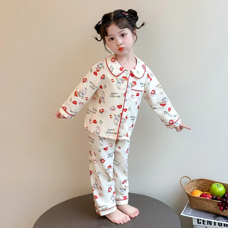 儿童睡衣春秋季2025年女童秋装纯棉开衫小女孩全棉宝宝家居服套装