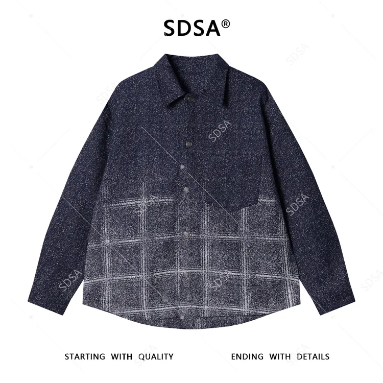 SDSA男士秋冬新款痞帅男装韩版渐变格纹设计长袖衬衫百搭气质衬衣