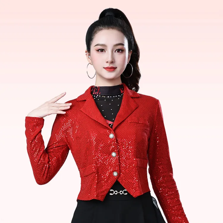 新款亮片跳舞小西装时尚百搭显瘦摩登服装气质训练演出外套