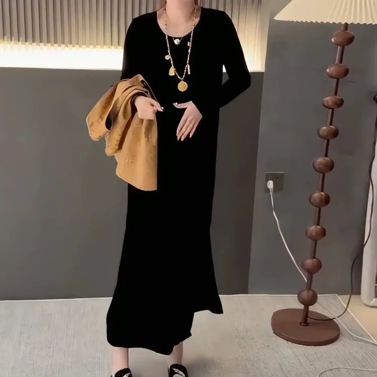 64.欧洲站丝绒连衣裙秋冬161款裙长约123