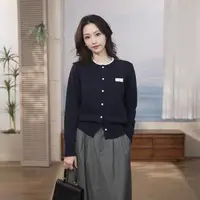 【流光风穿搭】茵曼25秋季木耳边圆领开衫毛衣时尚百搭纯色针织衫