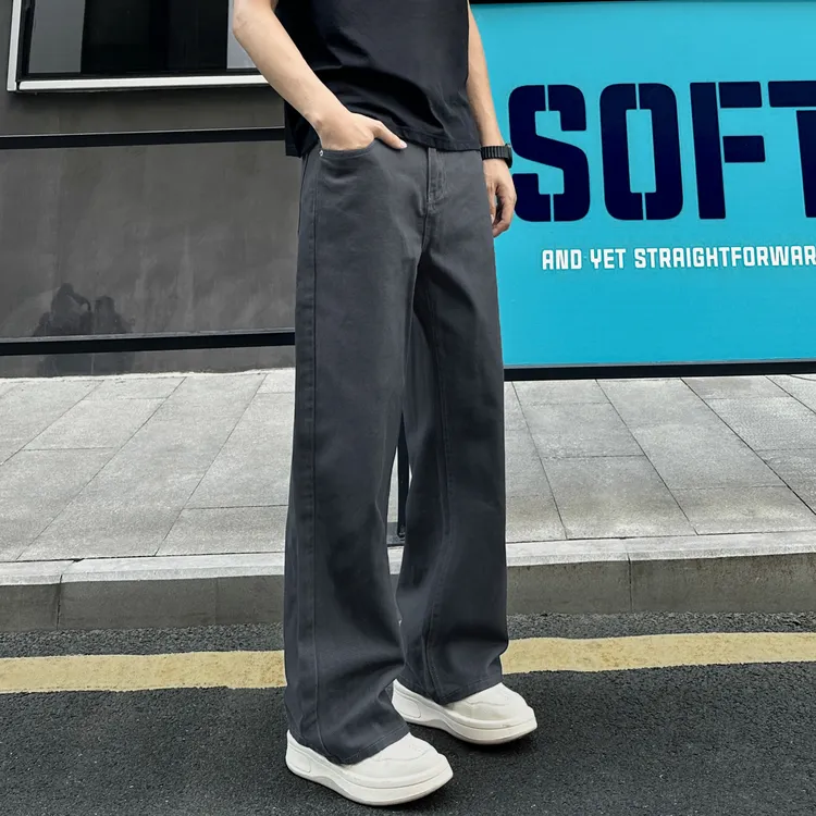 QUALCOMM复古美拉德显瘦牛仔裤男秋季美式高街净版百搭款直筒长裤