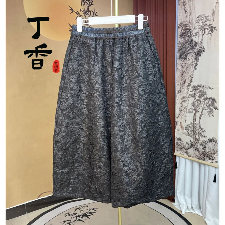 352高端重磅提花高腰新款时尚百搭经典裤子