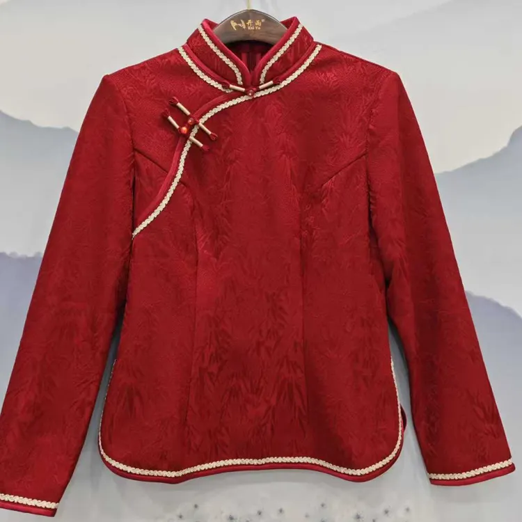 秋冬新款加绒加厚国风复古提花气质旗袍上衣