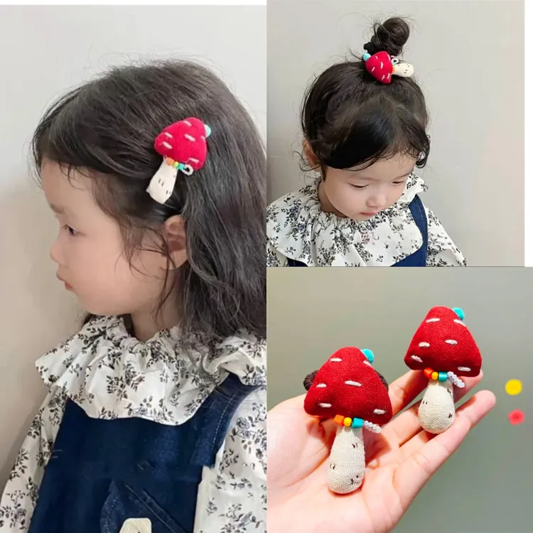 儿童发夹发卡可爱布艺蘑菇扎头绳女童头饰马尾皮筋丸子头绑发绳