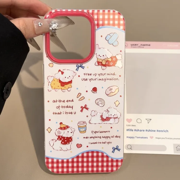 雅天立格纹卡通小狗适用iPhone16苹果手机壳1415华为vivo小米oppo