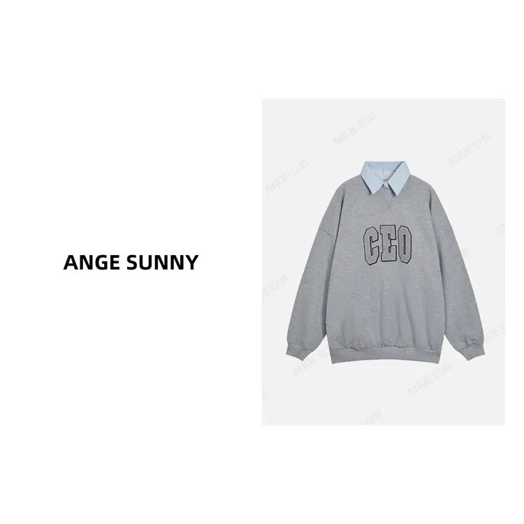 ANGE SUNNY【周雨彤同款  巴黎假两件卫衣】翻领字母刺绣长袖上衣