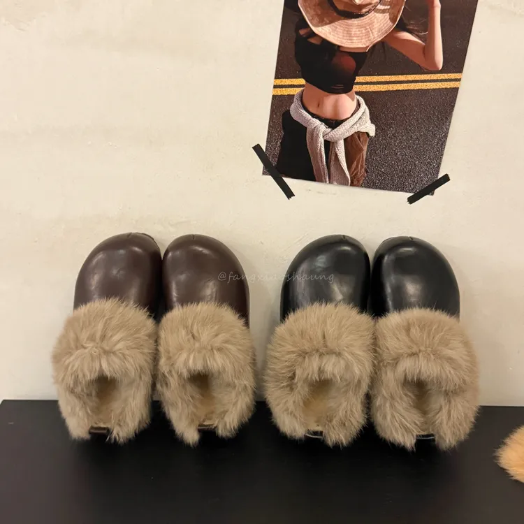 慵懒风勃肯拖鞋女平底内增高毛毛拖休闲2025秋冬新款一脚蹬包头拖