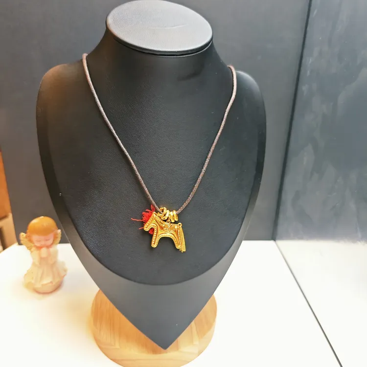 249#足金999黄金 5D硬金工艺 马上来财红棕绳