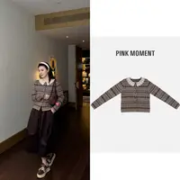 PM王囡囡 咖啡色拼接蕾丝娃娃领复古提花针织开衫 ND1C1345