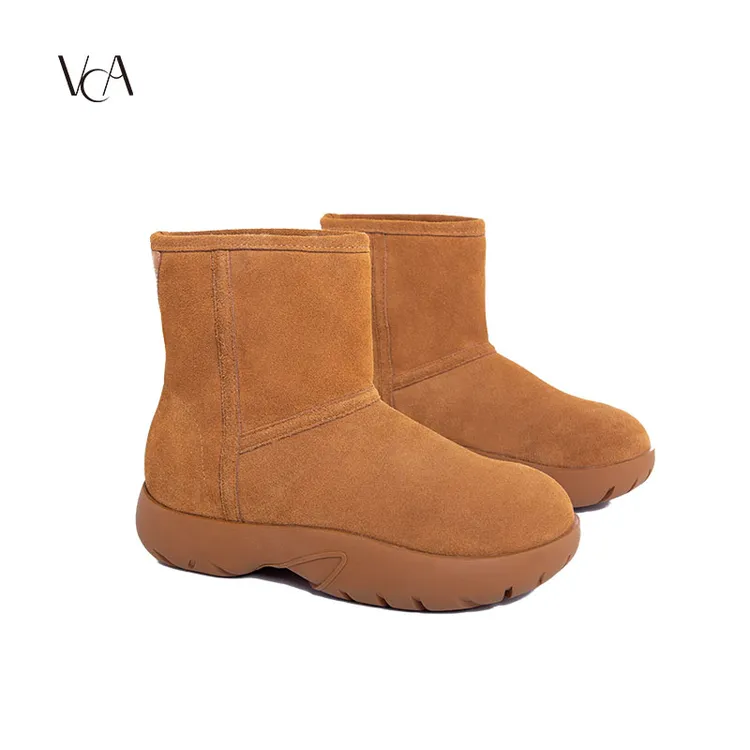 VCA女鞋雪地靴真皮加绒加厚中筒保暖高帮冬季皮毛一体