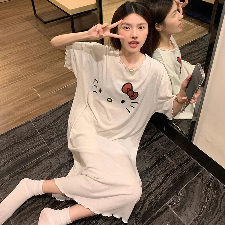 莫代尔睡衣女夏季薄款可爱卡通短袖小个子睡裙2025新款外穿家居服
