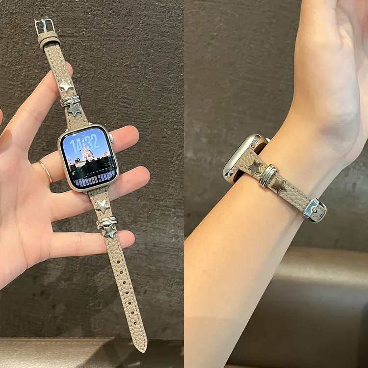 【暖棕星云】适用苹果手表表带iwatch s11皮质s10荔枝纹S9男女款JY