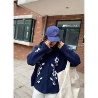 韩国代购.maison cream 小白花 毛衣外套 超厚实 3斤重 L25080908