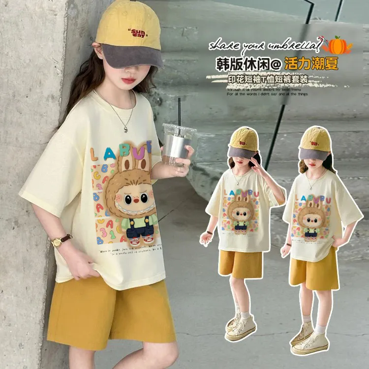 【拉布布短袖套装】女童中大童夏季新款薄款t恤上衣ins潮酷宽松韩版