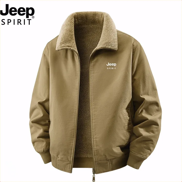 JEEPSPIRIT吉普冬季新款双面穿纯棉加绒加厚飞行夹克男装棉服外套